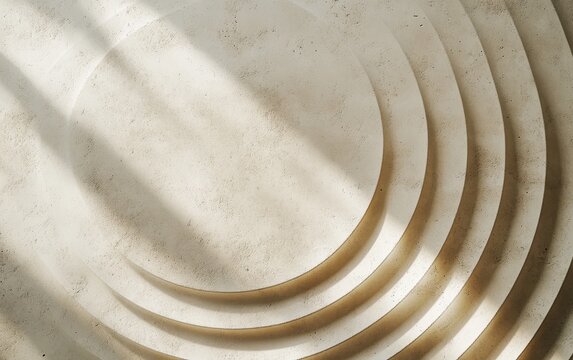 Abstract Beige Concentric Circles Design: Minimalist Architectural Texture with Sunlight Shadows