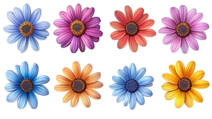 Fototapeta premium Set of colorful daisies flowers isolated on a white background