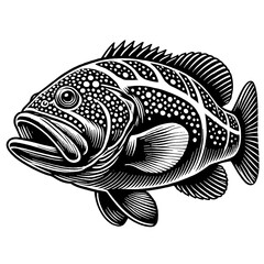 Fototapeta premium illustration, vector, icon, symbols, icon pack, icon art, image, art, art design, wallpaper, Giant grouper vector black and white 