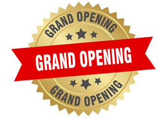 GRAND OPENING golden label, sign on transparent background
