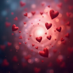 Obraz premium Swirling red hearts with a sparkling effect in a dreamy background, creating a romantic atmosphere 
