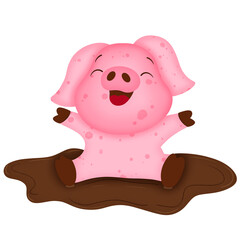Pig playing in the mud 