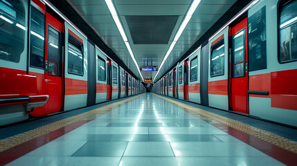 Fototapeta premium Traveling by train, the prosperity, the beauty of convenient and fast travel