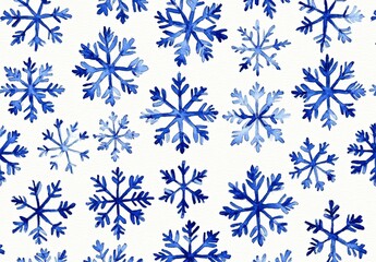 Watercolor Blue Snowflake Winter Pattern Seamless Design