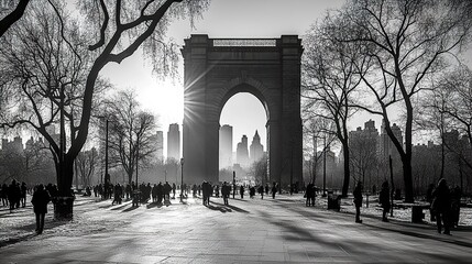 Sunlit Archway: A Winter's Day in the City Park