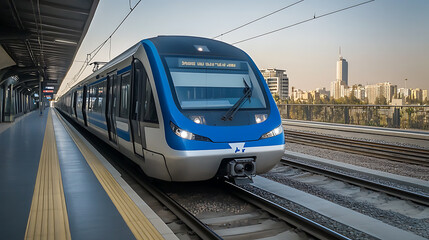 Naklejka premium Traveling by train, the prosperity, the beauty of convenient and fast travel