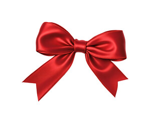 Red ribbon bow for gift box decoration, elegant festive ornament, shiny red ribbon with bow, isolated PNG on transparent background. birthday, and holiday gift wrapping designs