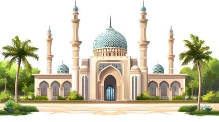 Fototapeta premium luxurious and magnificent mosque building, with a large and beautiful garden