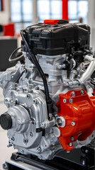 Modern engine, factory setting, industrial design, close-up view, automotive technology. generative ai
