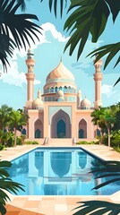 Naklejka premium luxurious and magnificent mosque building, with a large and beautiful garden
