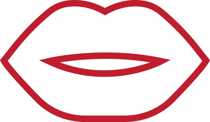 Lip gesture red line icon. Mouth expressing emotions sign. Design element for romantic poster. love symbol. Concept of beauty, minimalist style and fashion print isolated on transparent background.