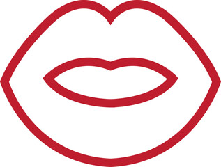 Lip gesture red line icon. Mouth expressing emotions sign. Design element for romantic poster. love symbol. Concept of beauty, minimalist style and fashion print isolated on transparent background.