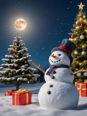 Obraz premium christmas tree and snowman