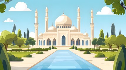 Fototapeta premium luxurious and magnificent mosque building, with a large and beautiful garden