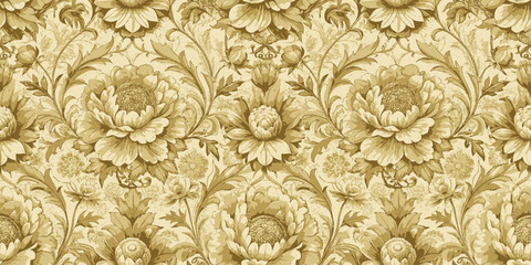Intricate floral pattern in warm tones, showcasing a vintage aesthetic with rich textures and detailed designs.