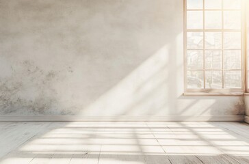 Sunlit Empty Room Interior Design Mockup with White Walls and Wooden Floor