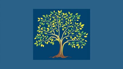 A stylized green tree on a blue background.