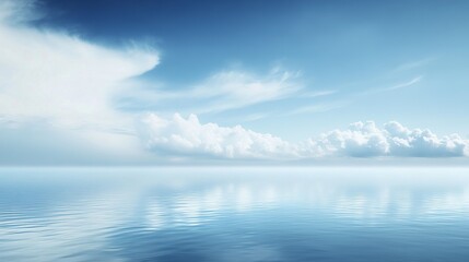 Fototapeta premium Serene Seascape with Gentle Waves and Soft Clouds Under Clear Blue Sky