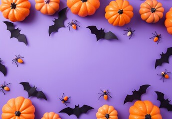 Halloween Decorations with Pumpkins and Bats