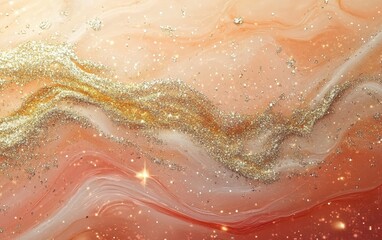Fototapeta premium Abstract Golden Glitter Swirls in Peachy Hues: A Luxurious Fluid Art Painting