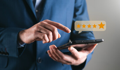 User give rating to service experience on online application, Customer review satisfaction feedback...