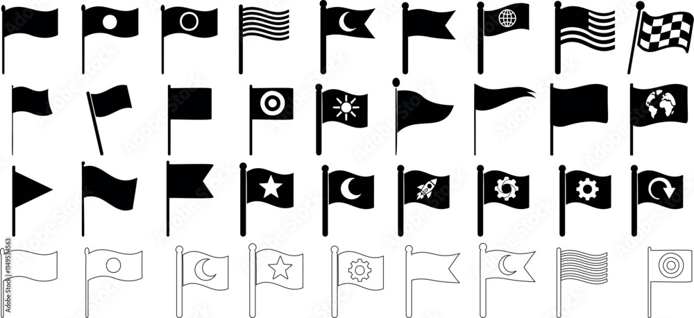 Canvas Prints flag icon vector set featuring solid and outline designs. includes checkered, crescent, star, target