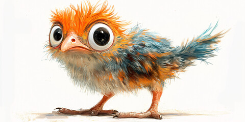 Fototapeta premium A charming digital painting of a fluffy baby bird with big,