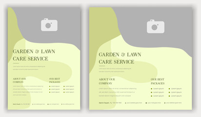 Lawn and garden service flyer design social media post tree mowing special service, natural green soft elegant design template leaflet pamphlet print ready eps.
