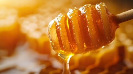 Golden Honey Dripping from Honeycomb: Sweet and Delicious