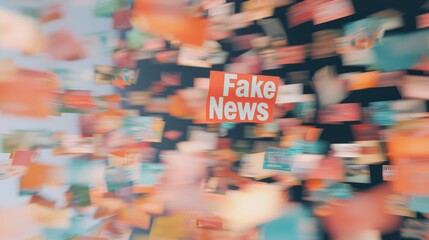 Obraz premium Conceptual Representation of Fake News with Blurred Images and Bold Typography in an Abstract Background