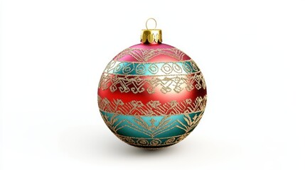 Decorative Red and Gold Christmas Ornament with Intricate Patterns on a White Background