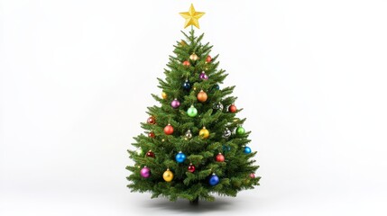 Festive Christmas Tree with Colorful Ornaments and a Star on Top for a Joyful Holiday Celebration