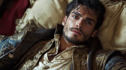 Obraz premium A Dramatic Portrait of a Handsome Man in Vintage Clothing