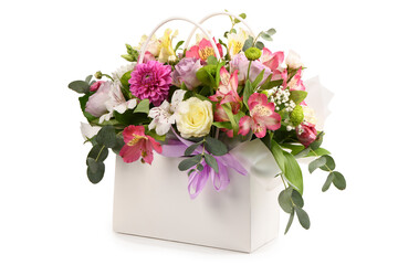 Bouquet of flowers, chrysanthemum, rose, lily, carnation.