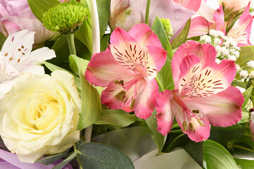 Bouquet of flowers, chrysanthemum, rose, lily, carnation.