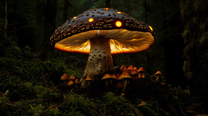 Fototapeta premium Enchanted Forest Glow: Luminescent Giant Mushroom in Twilight