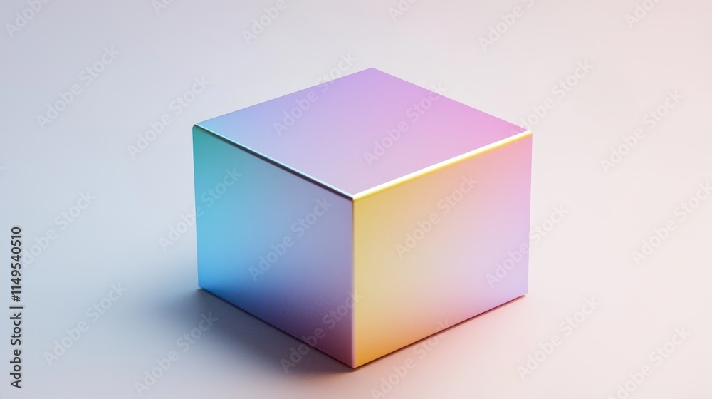 Poster colorful gradient cube on soft background in minimalistic modern style