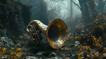 Fototapeta premium Forgotten Trumpet in the Autumn Forest