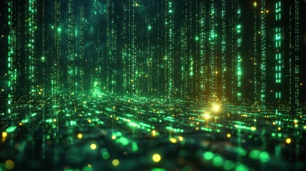 Abstract green digital rain background.