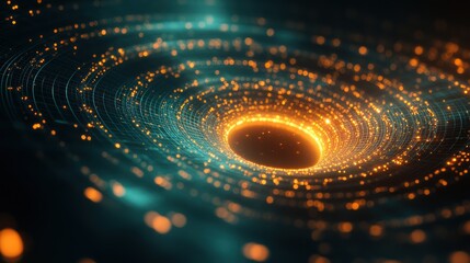 Abstract swirling vortex of glowing particles.