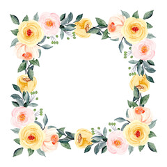 Watercolor flower frame for wedding, birthday, card, background, invitation, wallpaper, sticker, decoration etc.