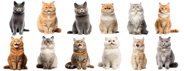 PNG Adorable fluffy cats collection, element set on transparent background