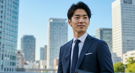 Ambitious Japanese Businessman in the Heart of the City: A Vision for Success　都市の中心で野心を持つ日本人ビジネスマン：成功へのビジョン