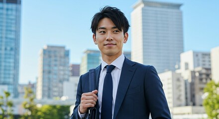 Ambitious Japanese Businessman in the Heart of the City: A Vision for Success　都市の中心で野心を持つ日本人ビジネスマン：成功へのビジョン