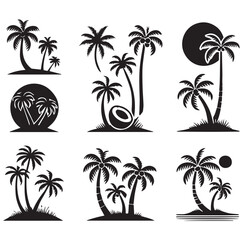 Vector collection of simple and minimalist coconut tree silhouettes