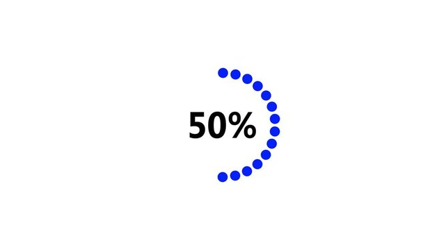 Progress bar animation, loading buffer progress bar, and percentage loading on a white background. Load status indicator from 100 to 0% percent.