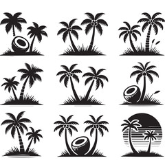 Vector collection of simple and minimalist coconut tree silhouettes