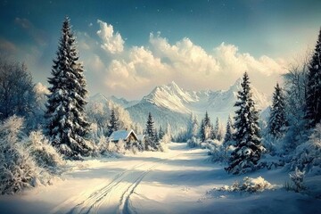 Captivating winter landscape oil painting perfect for festive cheer 