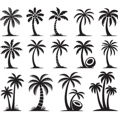 Vector collection of simple and minimalist coconut tree silhouettes