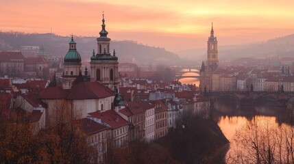 Naklejka premium Breathtaking Sunset Over Historic Cityscape